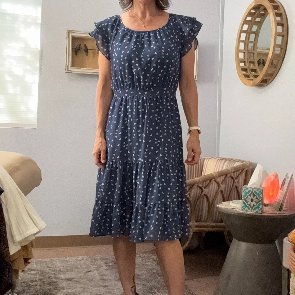 J. Crew blue floral tiered midi peasant dress size 6